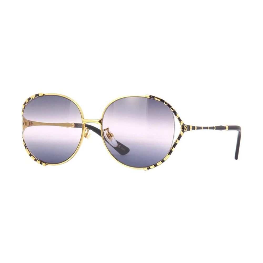 Gucci Sunglasses Round Full Rim, Gold Frame and Double Gradient Grey Lens